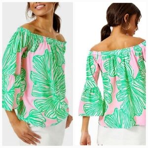 Lilly Pulitzer Nevie Off Shoulder Top Mandevilla Print Small NEW